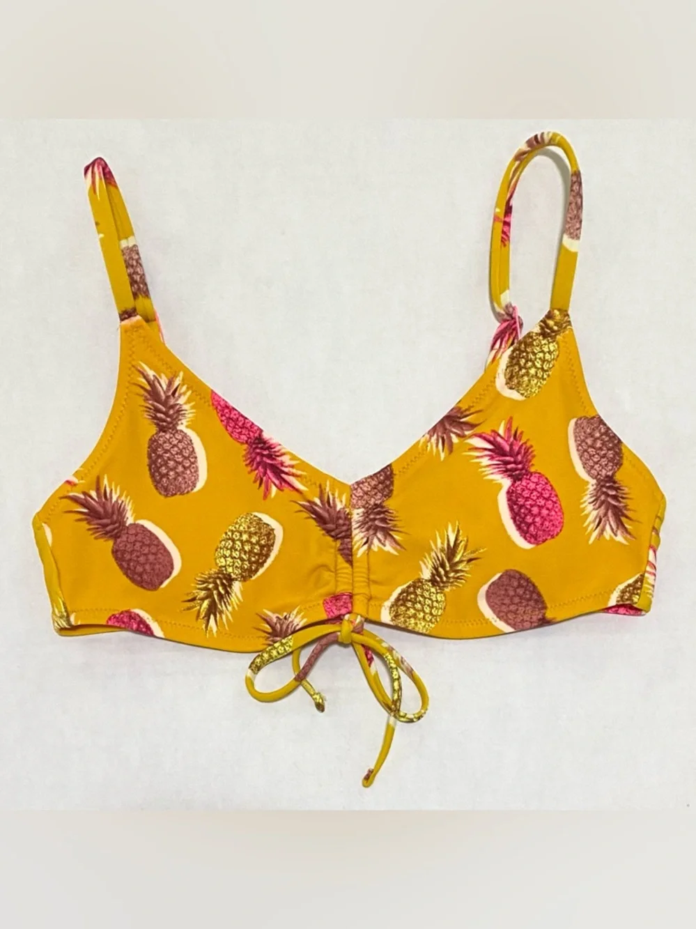 Aerie Womens S Yellow Pineapple Bikini Top Boho Y2K Beach Preppy Swimwear